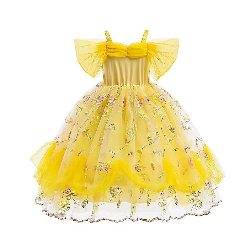 Vestido de princesa de las niñas cos vestido de princesa bella vestido de las niñas traje de actuación de la fiesta