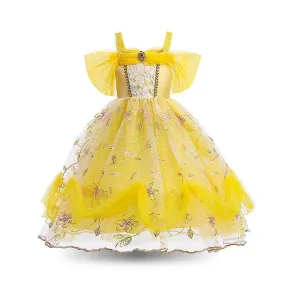 Vestido de princesa de las niñas cos vestido de princesa bella vestido de las niñas traje de actuación de la fiesta