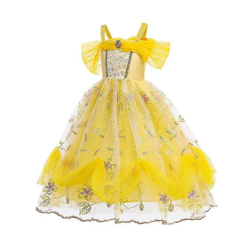 Vestido de princesa de las niñas cos vestido de princesa bella vestido de las niñas traje de actuación de la fiesta