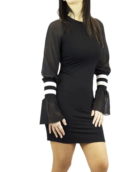 vestido denny rose mangas de gasa negro