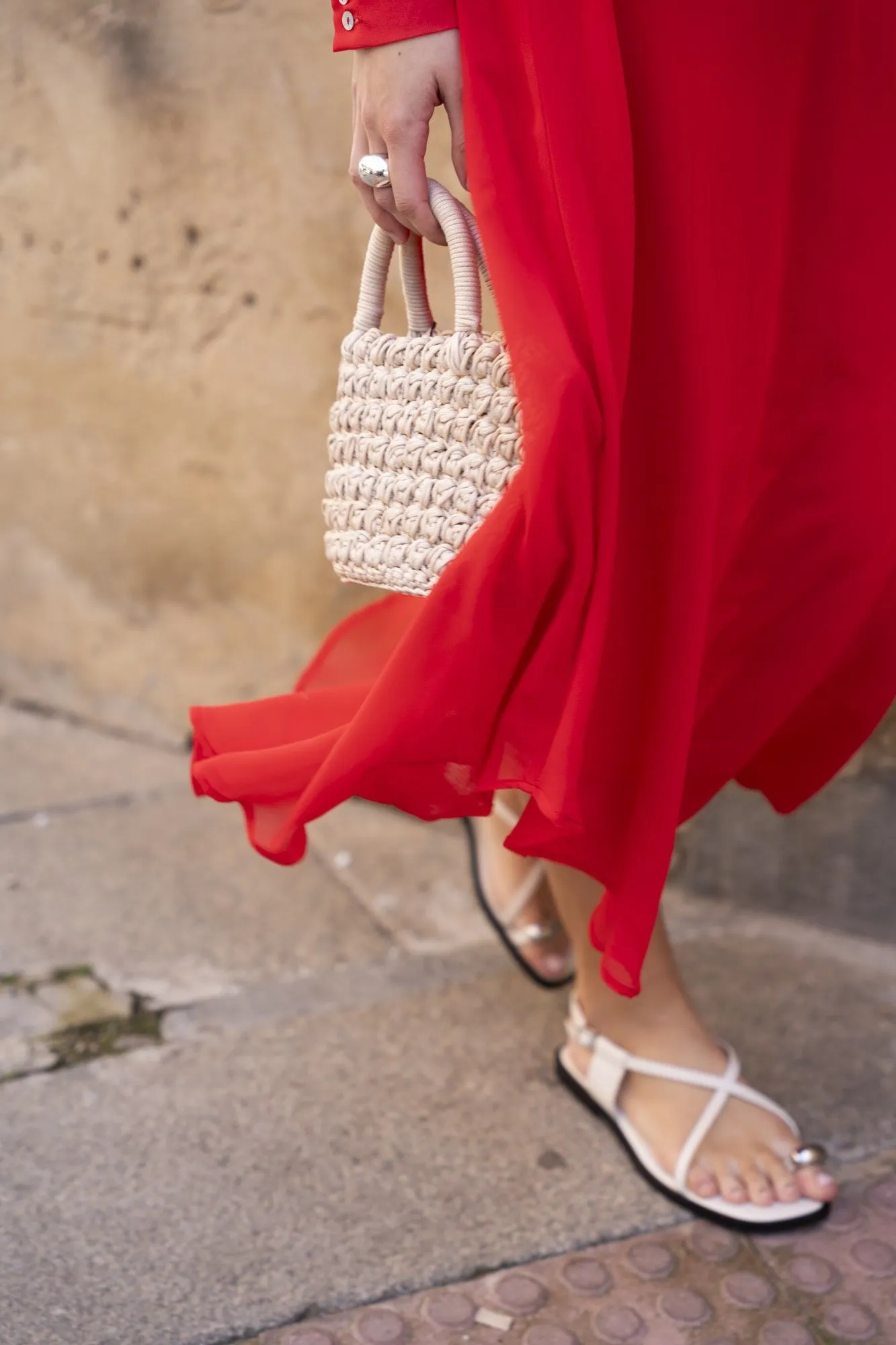 Vestido midi de gasa largo para mujer cintura drapeadas color rojo