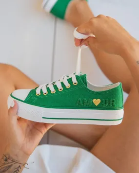 Zapatillas de mujer en tela verde - Nour