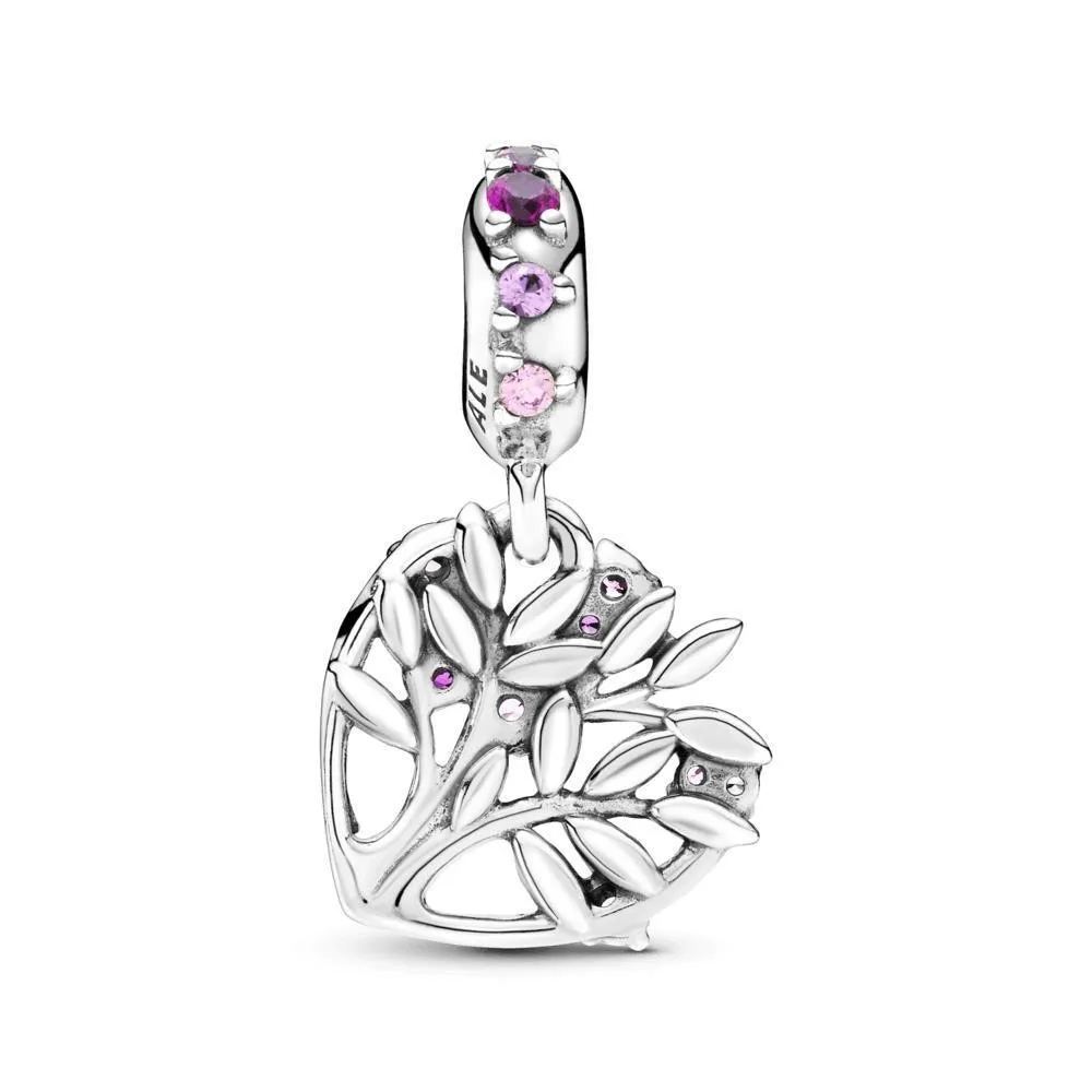 Árbol Familiar colgante de plata de ley con cuento de hadas de  Zirconia cúbica rosa, zafiro rosa sintético y rubí sintético