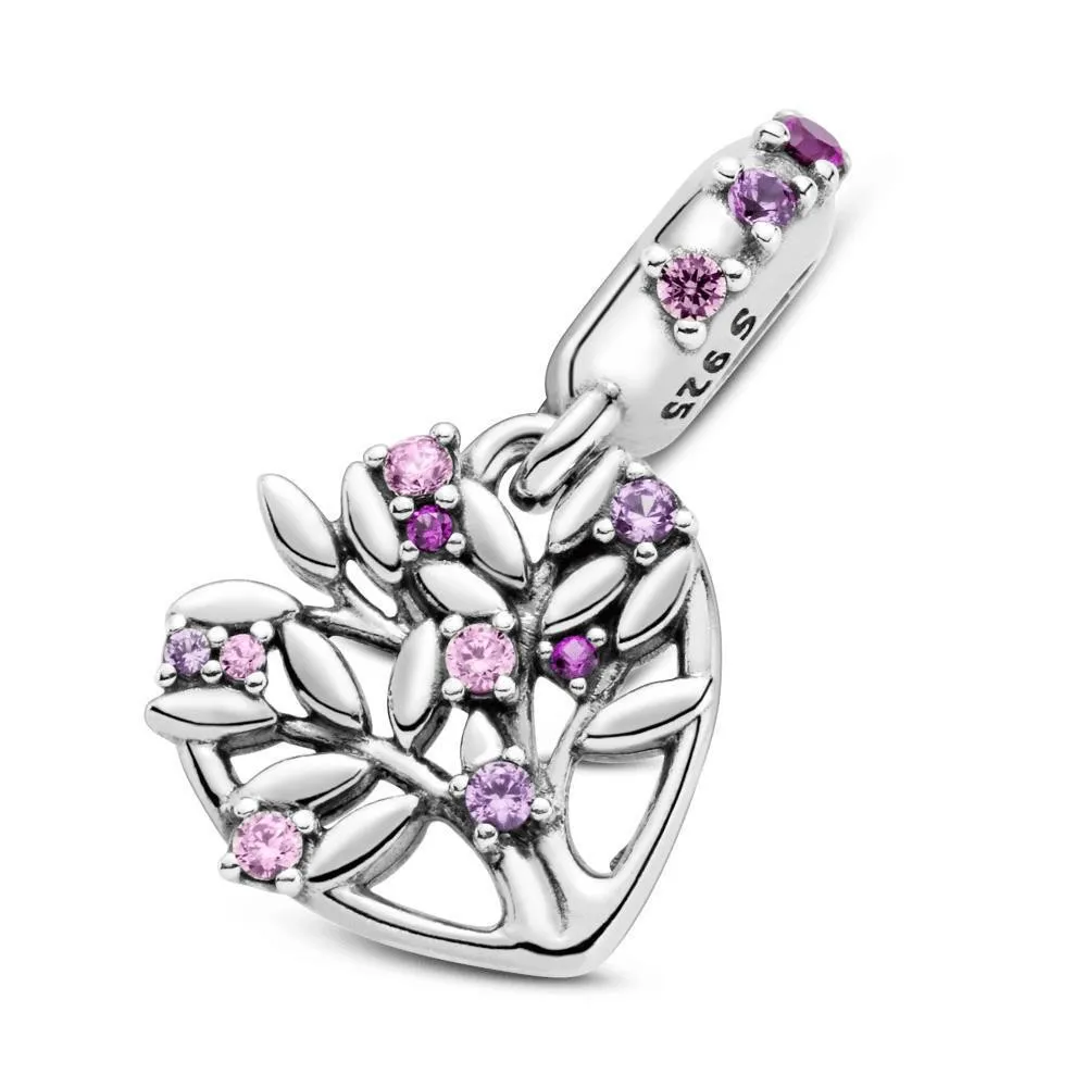 Árbol Familiar colgante de plata de ley con cuento de hadas de  Zirconia cúbica rosa, zafiro rosa sintético y rubí sintético