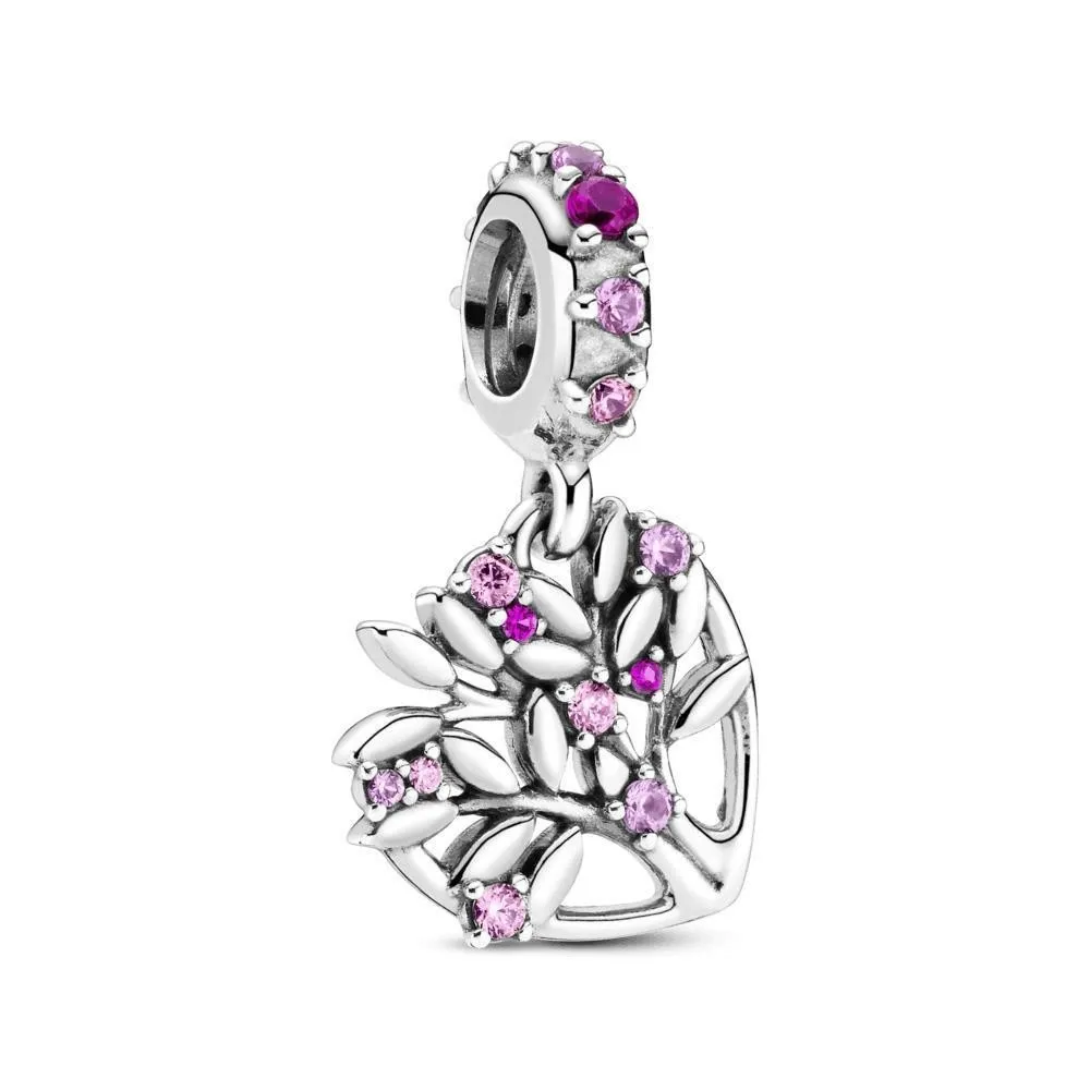 Árbol Familiar colgante de plata de ley con cuento de hadas de  Zirconia cúbica rosa, zafiro rosa sintético y rubí sintético